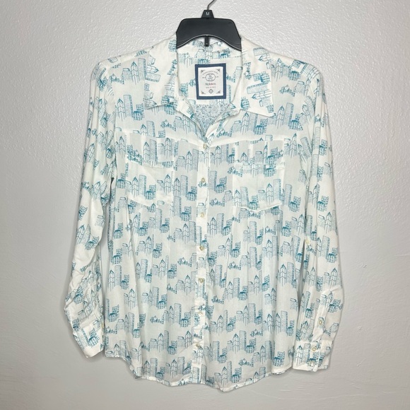 Style & Co. White and Blue Lightweight Button Down Shirt - Picture 2 of 9